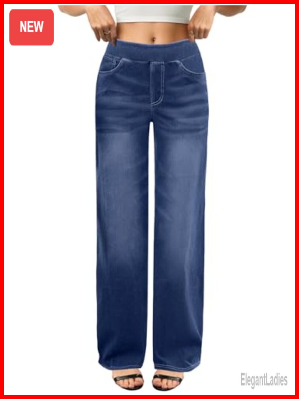 Wide Leg High Waisted Stretchy Pull On Jeans for Women 4 Pocket (NO BRAND,
